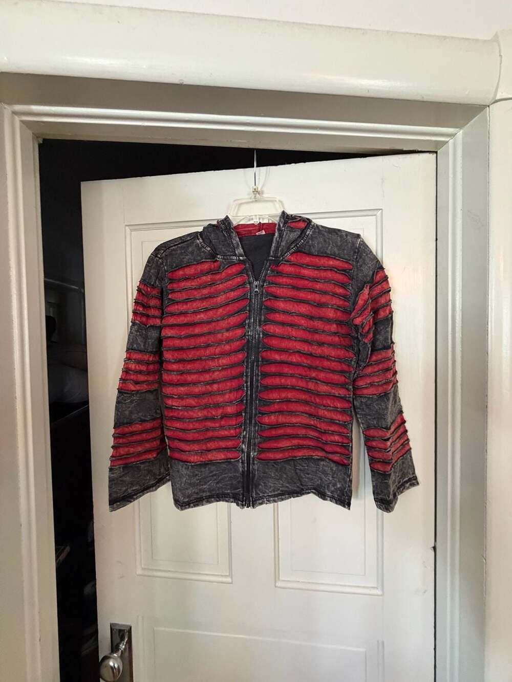Agan Traders Razor Cut Hoodie Jacket Black Red 100% Cotton Boho